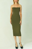 Army Green Sexy Sleeveless Off Shoulder Dress