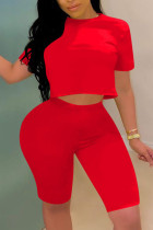 Red Fashion Sexy Short Sleeve Top Two Piece Set