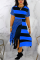 Blue Fashion Sexy Digital Print Striped Tassel Dress