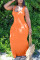 Orange Sexy Fashion U-neck Sleeveless Dress