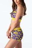 Yellow Fashion Sexy Printed Shorts Swimsuit Set