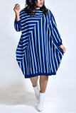 Blue Fashion Casual Striped Loose Long Sleeve Dress