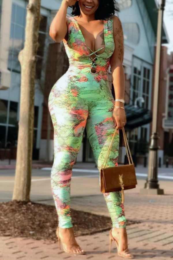 Green Sexy Fashion Printed Sleeveless Jumpsuit