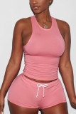 Pink knit Sexy Patchwork Two Piece Suits Solid Straight Sleeveless Two-Piece Short Set