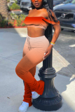 Orange Sexy Fashion Printed Trousers Two-piece Set