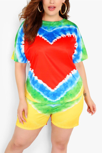 Red Fashion Casual Printed Short Sleeve Shorts Set