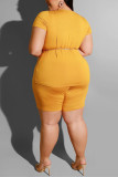 Turmeric Fashion Casual Short Sleeve Top Plus Size Set