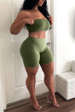 Army Green Sexy Fashion Tight Shorts Two-piece Set