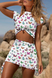 Butterfly Sexy Fashion Print T-shirt Skirt Set