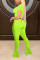 Fluorescent green Fashion Mesh Patchwork Tops Trousers Set