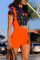 Orange Fashion Sexy Butterfly Print T-shirt Set
