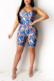 Red Sexy Hollow Asymmetrical Camouflage Backless Print Chemical fiber blend Sleeveless O Neck Rompers