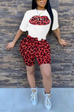 Red Fashion Casual Printed Short Sleeve Sports Set
