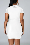 White Fashion Short Sleeve Turtleneck Slim Dress