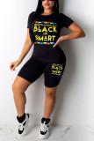 Black Fashion Casual Printed Short Sleeve Set