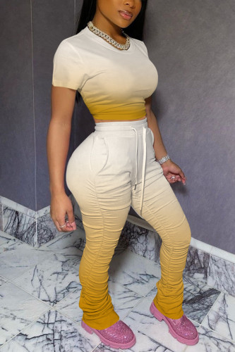 Yellow Fashion Casual Gradient Printed Two-piece Set