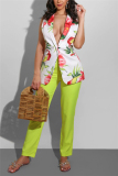 Green Fashion Sexy Printed Sleeveless Blazer