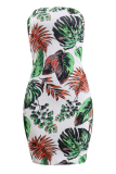 Green Fashion Sexy Off The Shoulder Sleeveless Wrapped chest Hip skirt Mini Print 
