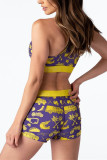 Yellow Fashion Sexy Printed Shorts Swimsuit Set