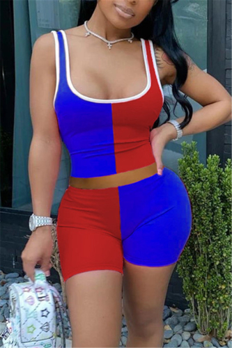 BlueRed Sexy Fashion Stitching Vest Shorts Fitted Set
