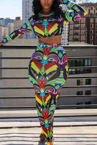 Multicolor Fashion Casual Printed Long Sleeve Two-piece Set