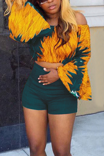 Army Green Fashion Casual Printed Two-piece Set