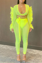 Fluorescent green Fashion Sexy Perspective Mesh Set