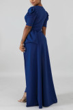 Blue Fashion Short Sleeve Irregular Tops