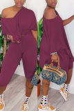 Wine Red Fashion Casual Loose T-shirt Pants Set