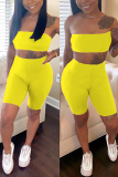 Yellow Sexy Fashion Tight Shorts Two-piece Set