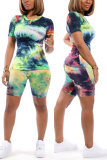 Multicolor Fashion Casual Pprinted T-shirt Shorts Set