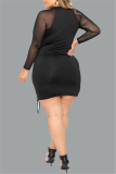 Black Sexy Plus Size Mesh Patchwork Skirt Set