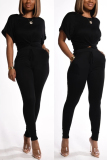 Black Fashion Casual Short Sleeve Trousers Set
