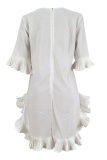 White Sexy Fashion Long Sleeves O neck Pleated skirt 