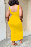 Yellow Fashion Sexy Printed Sleeveless Irregular Dress