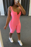Rose Red Fashion Sexy Tight Sling Sports Romper