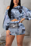 Colorful Sexy Printed Puff Sleeve Top Shorts Set