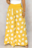 Yellow Fashion Casual Polka Dot Printed Wide-leg Pants