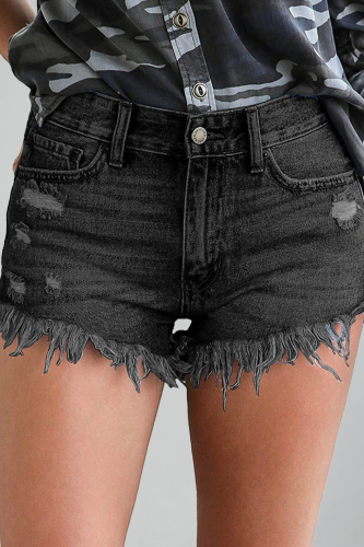 BlackGray Fashion Casual Mid Waist Denim Shorts