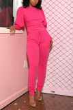 Pink Casual Fashion Ma'am adult Patchwork Two Piece Suits Solid pencil Long Sleeve Two-piece P