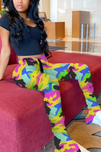 Yellow Fashion Camouflage Printed Casual Trousers