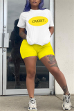 Yellow Fashion Casual Printed T-shirt Shorts Set