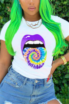 Purple Fashion Lips Print Short Sleeve T-shirt