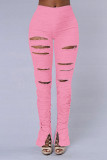 Pink Fashion Sexy Ripped Sports Trousers