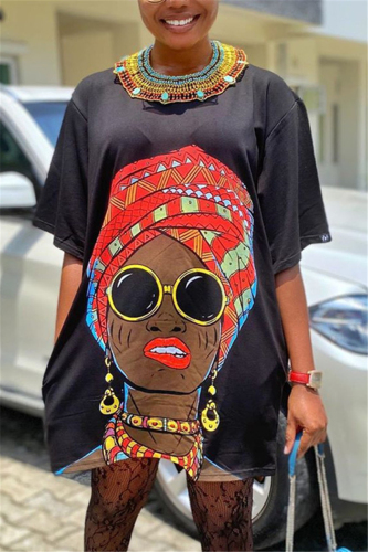 Black Fashion Casual Printed Loose Dress