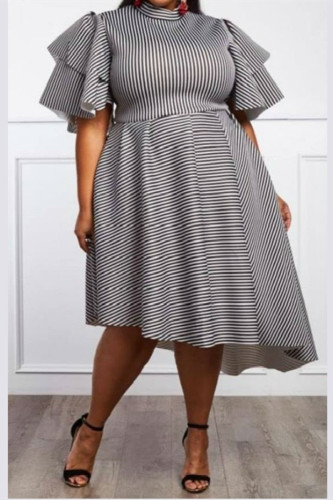 White Fashion Sexy Striped Plus Size Dress