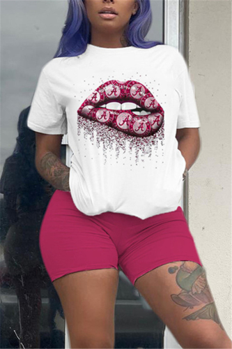 Red Fashion Casual Printed T-shirt Shorts Set