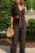 CoffeeColor Sexy Fashion Printed V-neck Loose Jumpsuit
