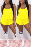 Yellow Fashion Casual Sling Top Shorts Two-piece Set