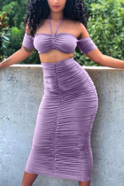 Purple Sexy Fashion Plus Size Skirt Two-piece Set